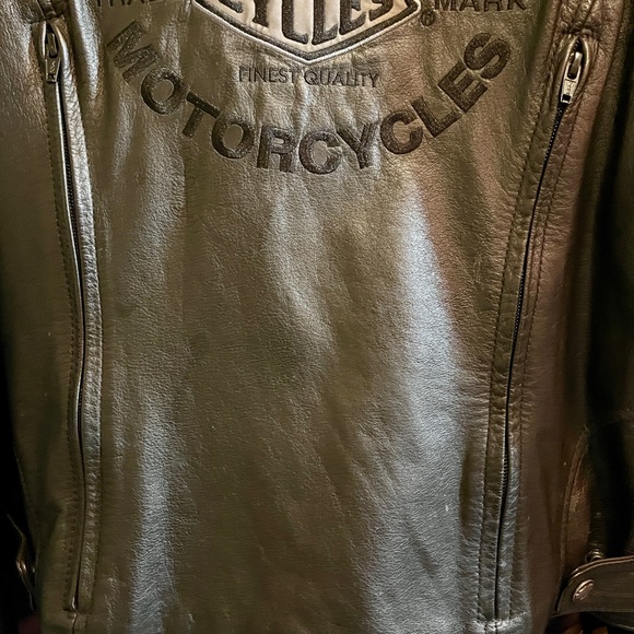 Harley-Davidson Black Embossed Logo Leather Riding Jacket Women’s Size Large - Picture 4 of 6